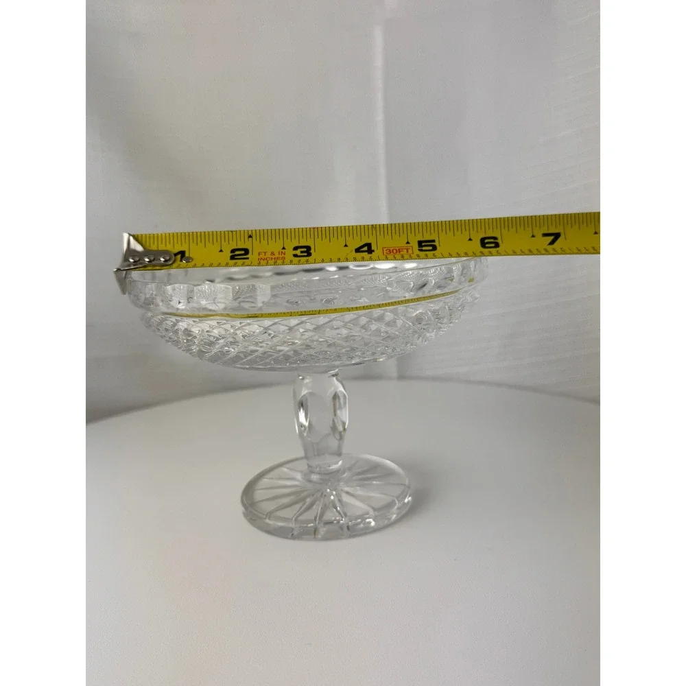 Vintage Clear Pressed Glass Pedestal Compote Diamond Point Starburst 6.5